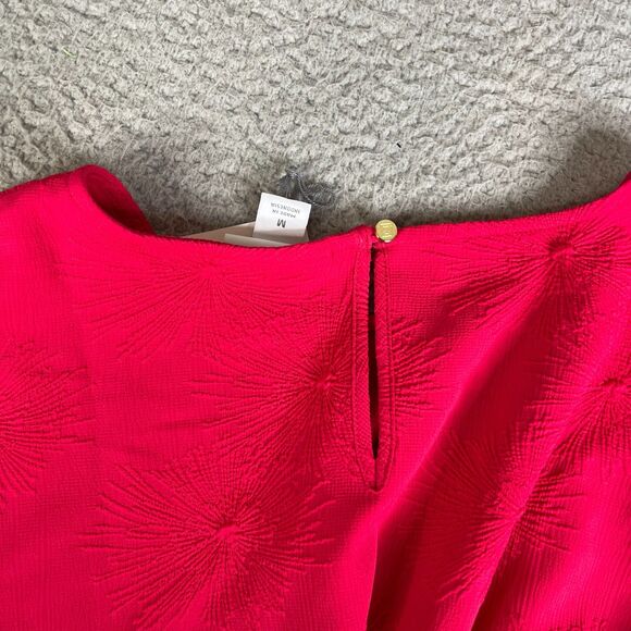 Liz Clairborne Blouse Womens M Red Floral Bell Sleeve Stretch Textured - Picture 12 of 12